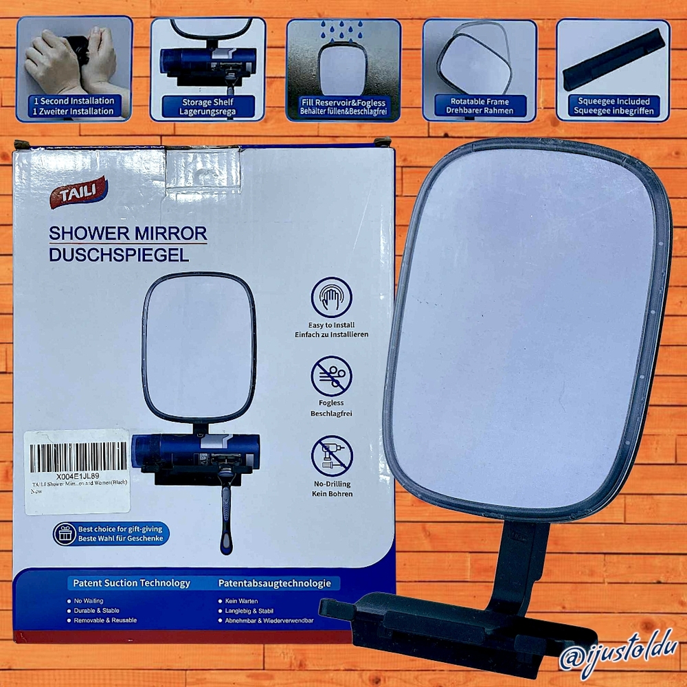 TAILI Shower Mirror | Fogless, Easy Install, Rotatable 360°, Shelf & Squeegee